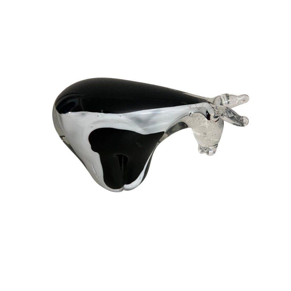 Handcrafted Glass Cow Paperweight Black & Clear Decorative Collectible Accent